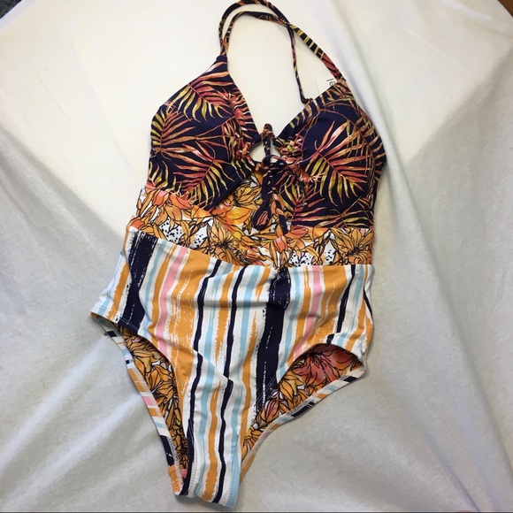 NWT Social Angel Palm Print One Piece Swimsuit, M - Picture 3 of 9